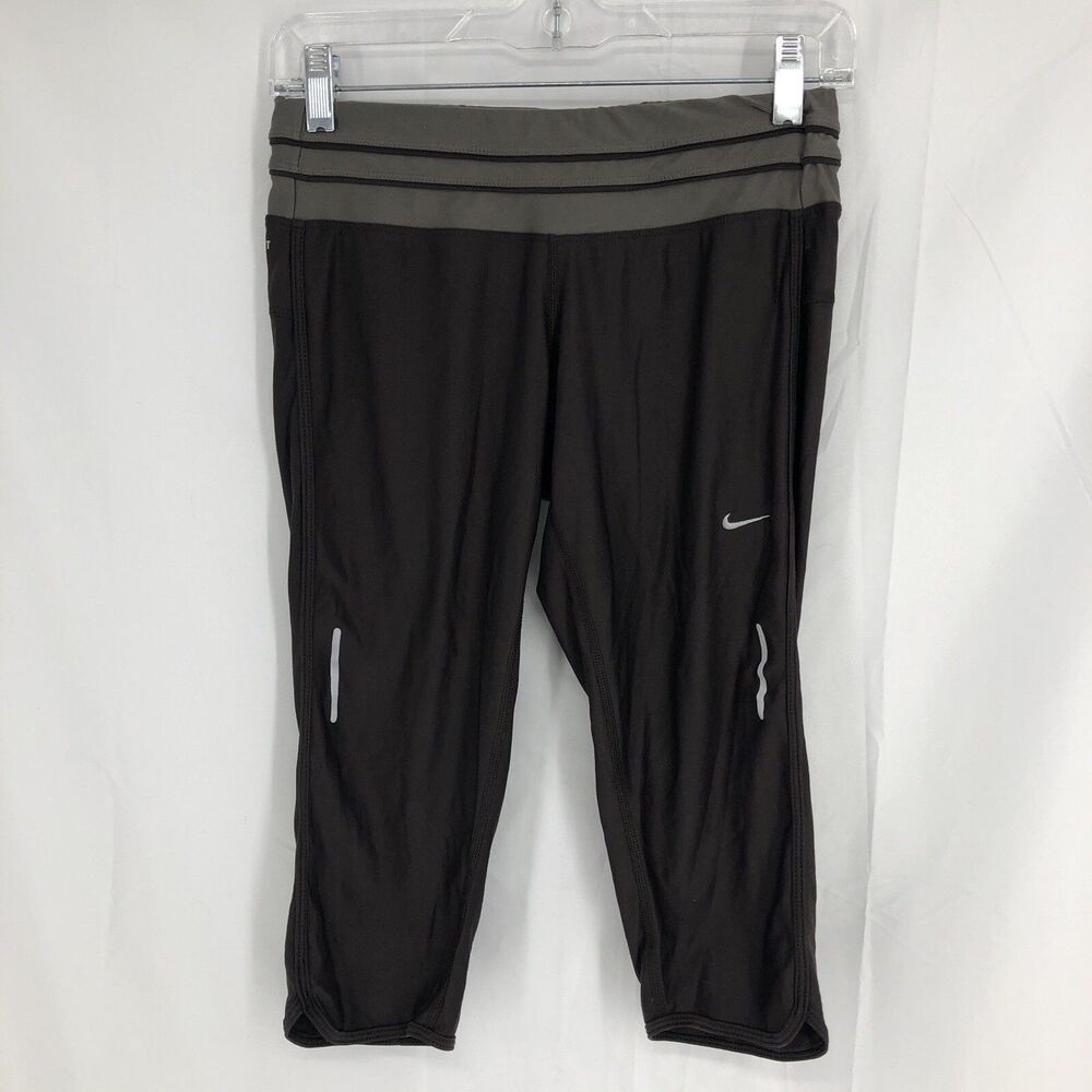 Nike Relay Low Rise Running Capri Leggings Reflective Brown Pants 409483 Medium